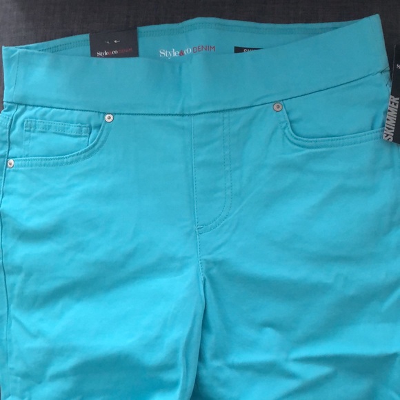 Style & Co Denim Petite Medium Turquoise Mid Rise Stretch Skimmer Pants NWT - Picture 3 of 10